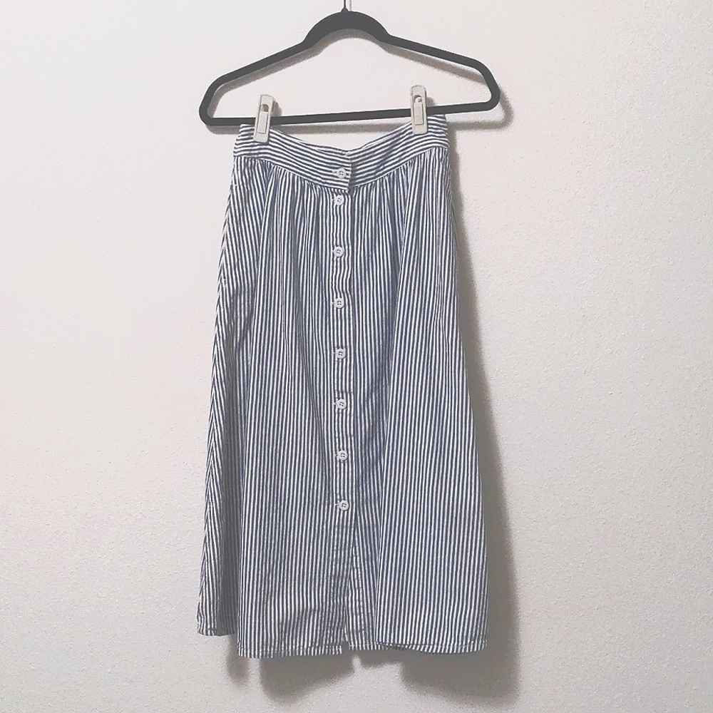 Madewell Blue & White Stripe Button Front Midi Skirt